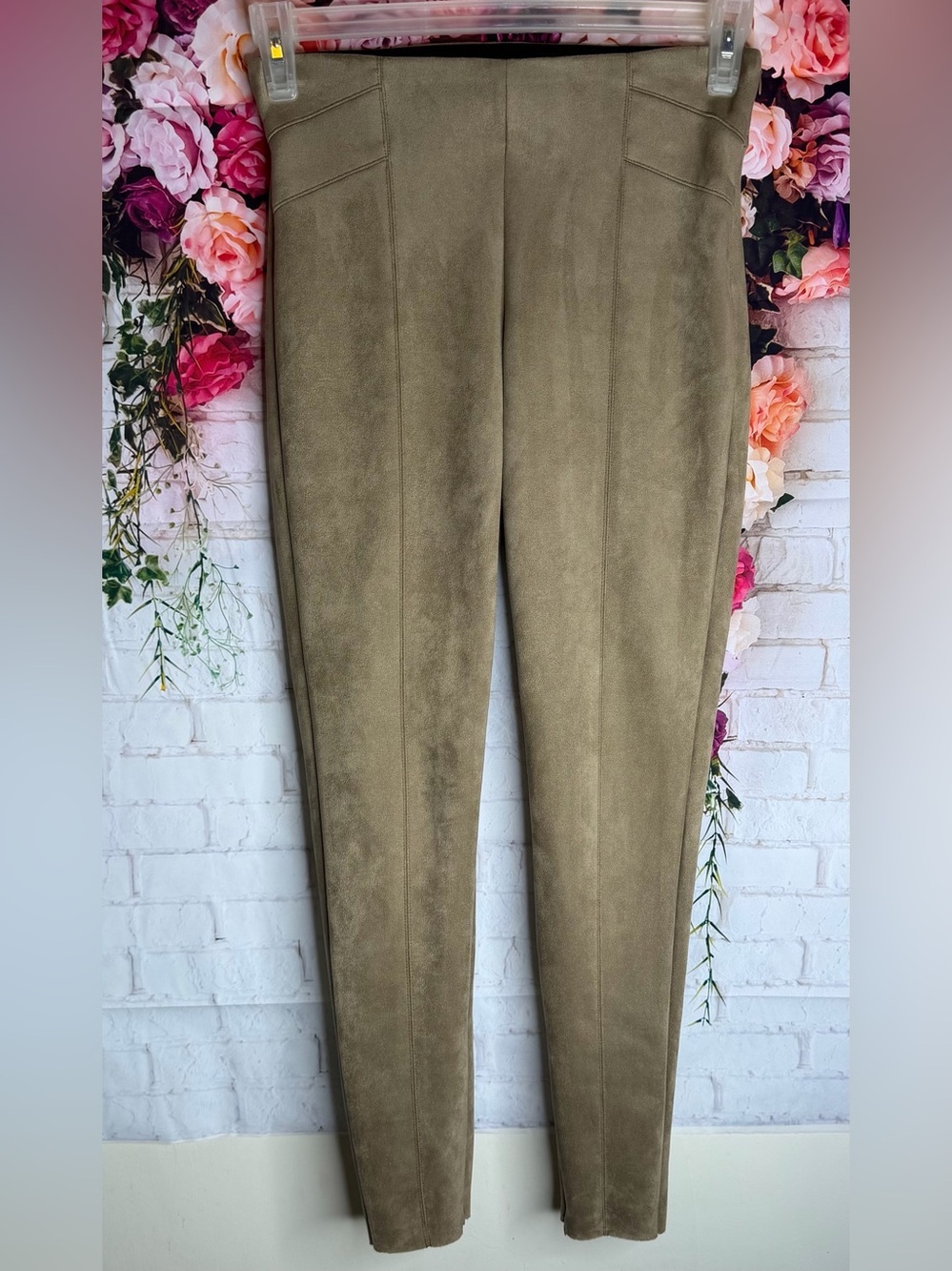 Zara Basic high rise faux suede pants/leggings in neutral camel tan color